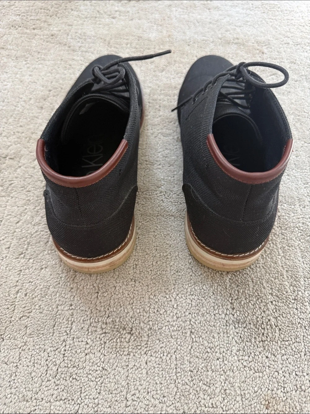 Calvin Klein Men's Black Canvas Chukka Boots with Brown Collar